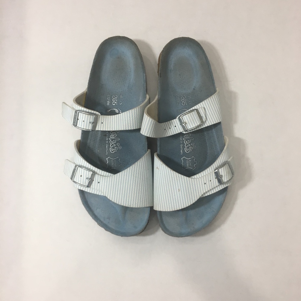 Birki’s Birkenstock Striped White & Blue Sandals